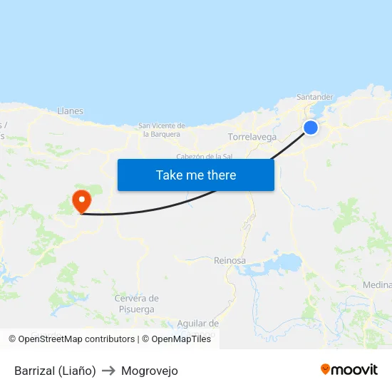 Barrizal (Liaño) to Mogrovejo map