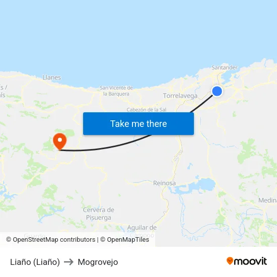 Liaño (Liaño) to Mogrovejo map