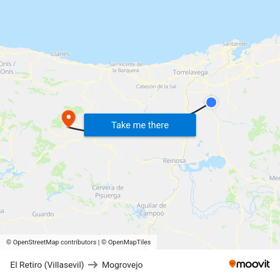 El Retiro (Villasevil) to Mogrovejo map