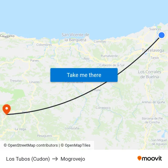 Los Tubos (Cudon) to Mogrovejo map