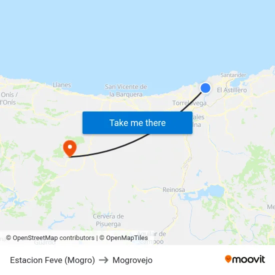 Estacion Feve (Mogro) to Mogrovejo map