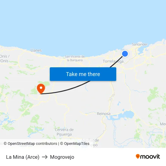 La Mina (Arce) to Mogrovejo map