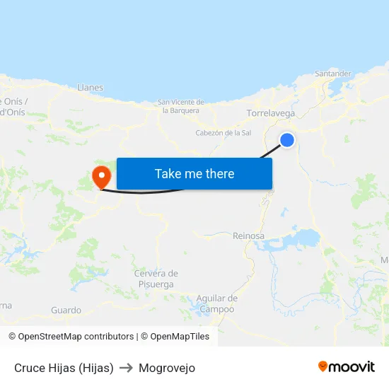 Cruce Hijas (Hijas) to Mogrovejo map