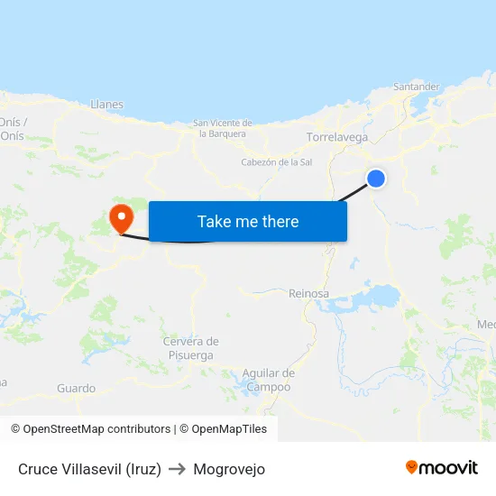 Cruce Villasevil (Iruz) to Mogrovejo map
