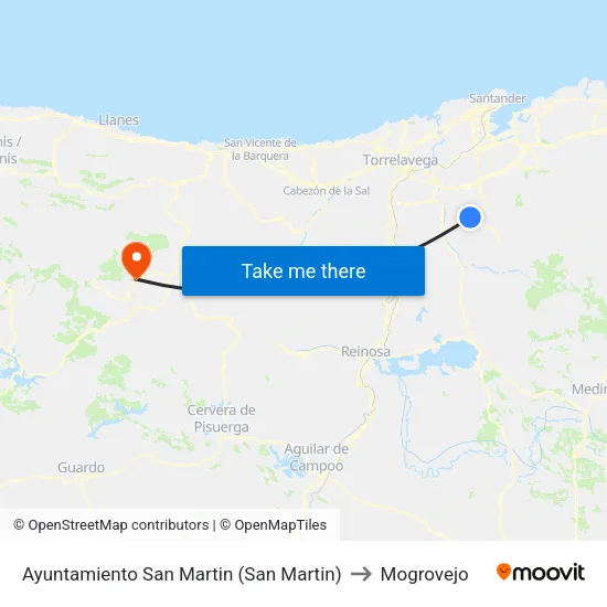 Ayuntamiento San Martin (San Martin) to Mogrovejo map