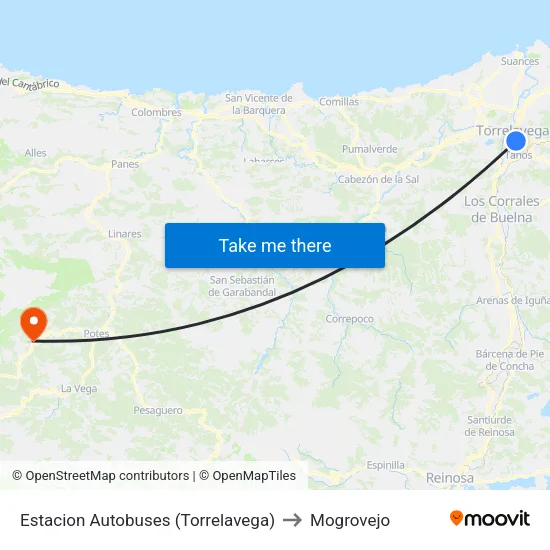 Estacion Autobuses (Torrelavega) to Mogrovejo map