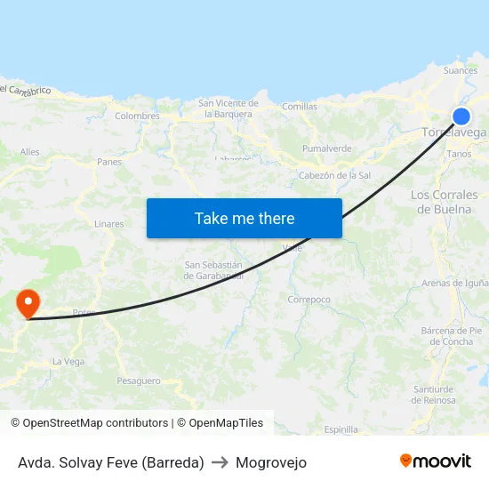 Avda. Solvay Feve (Barreda) to Mogrovejo map