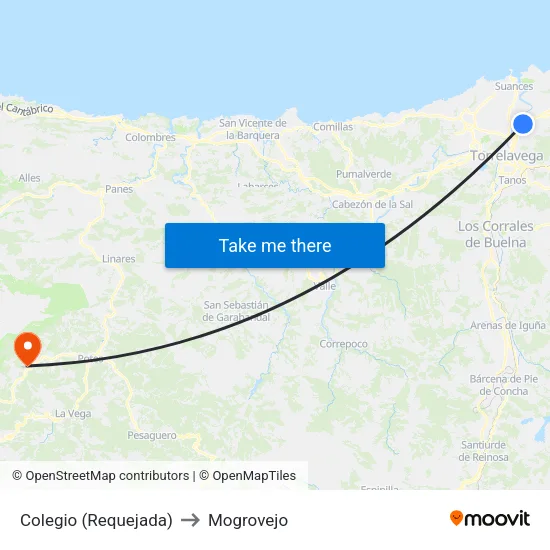 Colegio (Requejada) to Mogrovejo map