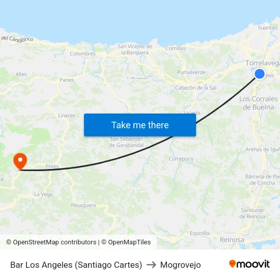 Bar Los Angeles (Santiago Cartes) to Mogrovejo map