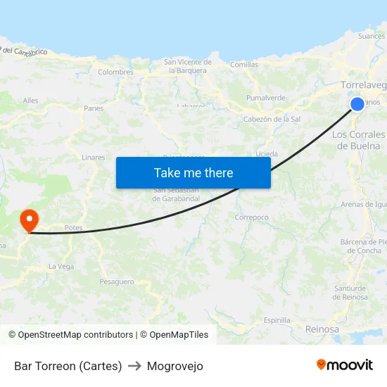 Bar Torreon (Cartes) to Mogrovejo map