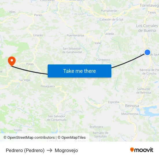 Pedrero (Pedrero) to Mogrovejo map