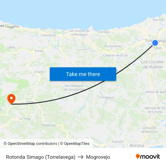 Rotonda Simago (Torrelavega) to Mogrovejo map