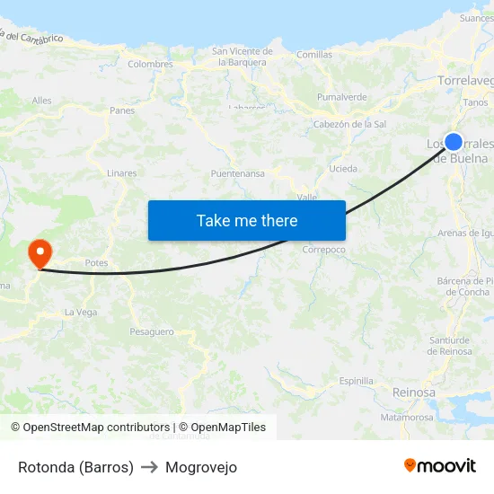 Rotonda (Barros) to Mogrovejo map