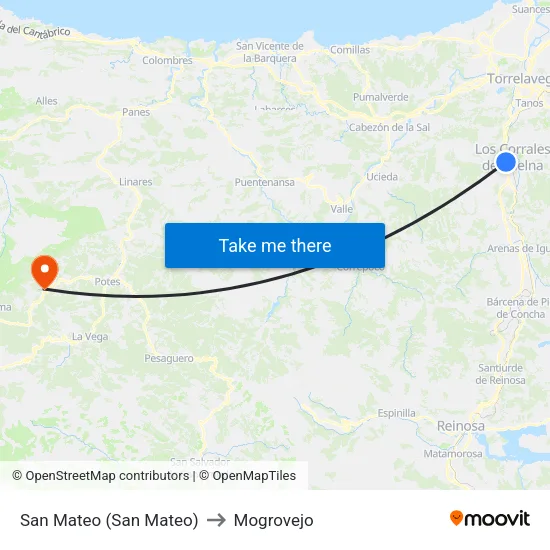 San Mateo (San Mateo) to Mogrovejo map