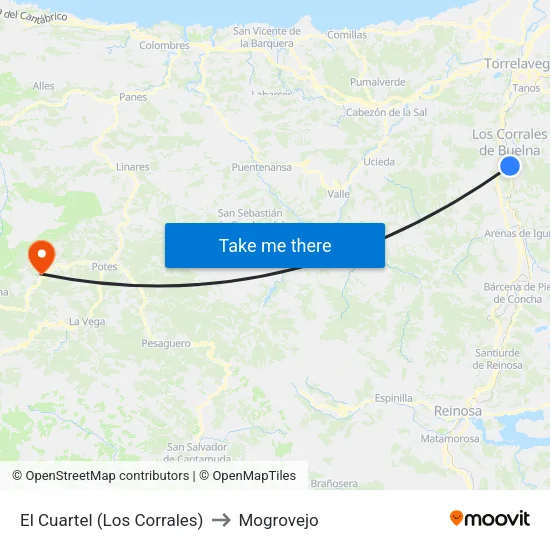 El Cuartel (Los Corrales) to Mogrovejo map