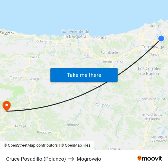 Cruce Posadillo (Polanco) to Mogrovejo map