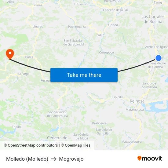 Molledo (Molledo) to Mogrovejo map