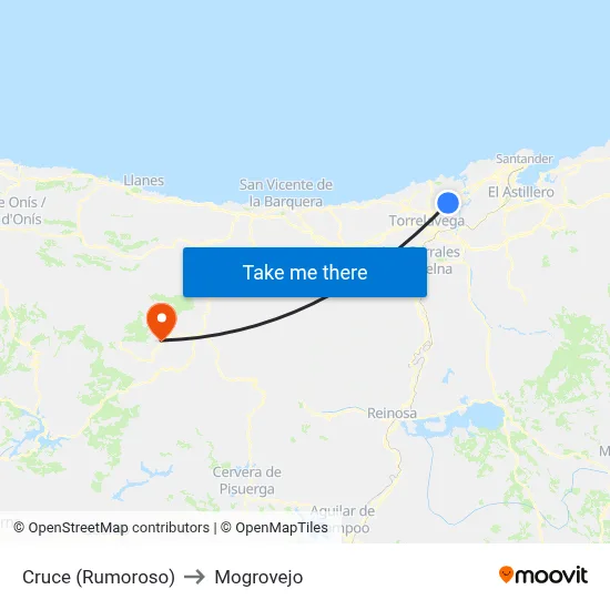 Cruce (Rumoroso) to Mogrovejo map