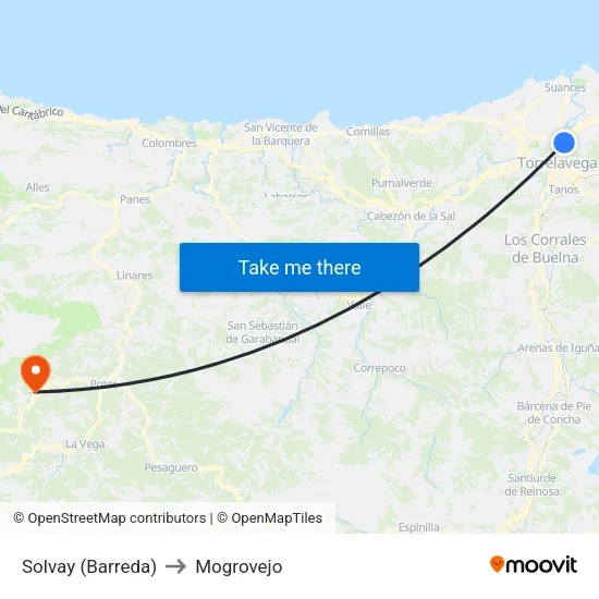 Solvay (Barreda) to Mogrovejo map