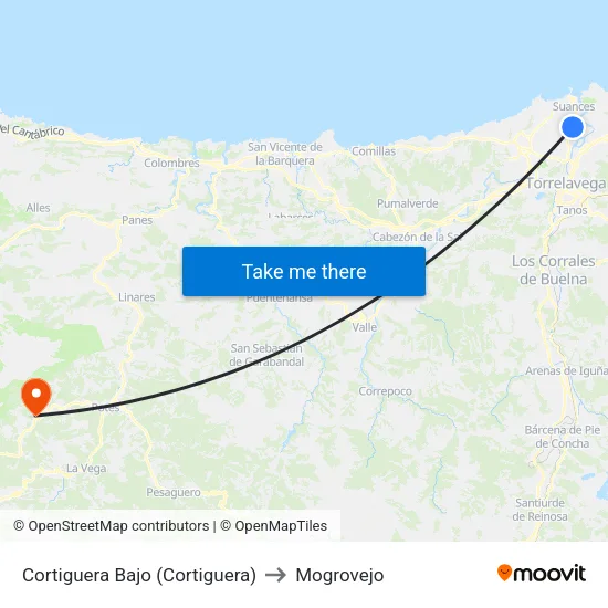 Cortiguera Bajo (Cortiguera) to Mogrovejo map