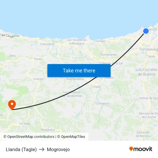 Llanda (Tagle) to Mogrovejo map