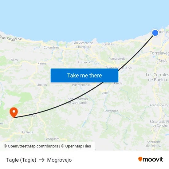 Tagle (Tagle) to Mogrovejo map