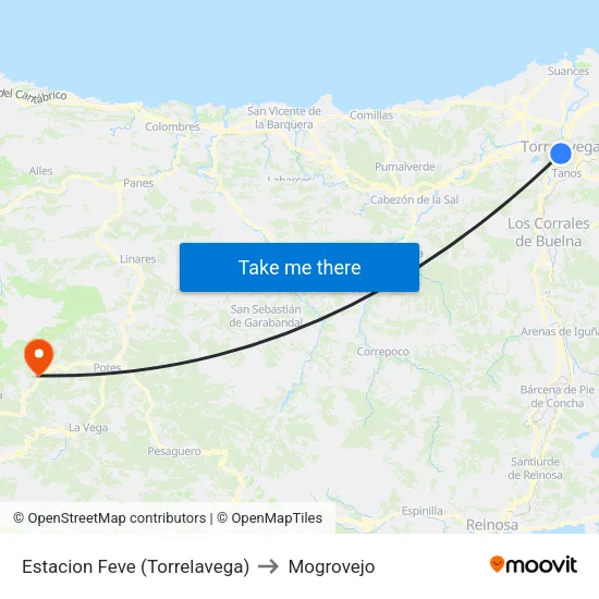 Estacion Feve (Torrelavega) to Mogrovejo map