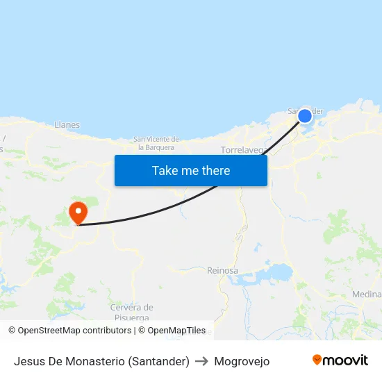 Jesus De Monasterio  (Santander) to Mogrovejo map