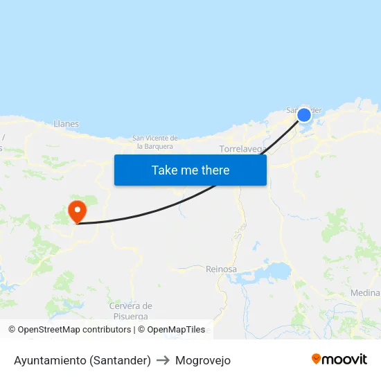 Ayuntamiento (Santander) to Mogrovejo map