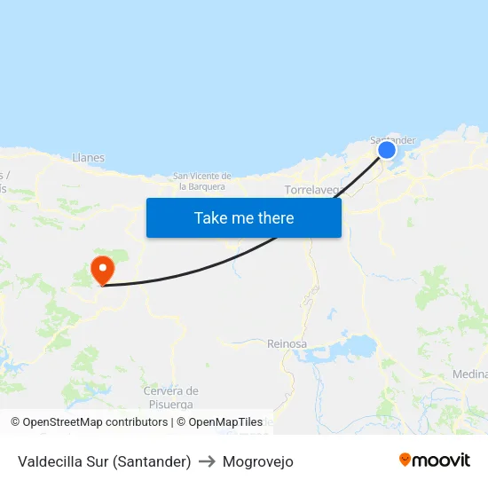 Valdecilla Sur (Santander) to Mogrovejo map