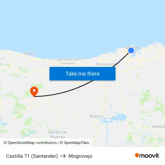 Castilla 71 (Santander) to Mogrovejo map