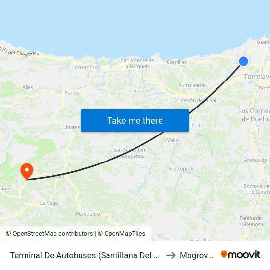 Terminal De Autobuses (Santillana Del Mar) to Mogrovejo map