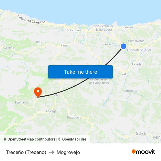 Treceño (Treceno) to Mogrovejo map
