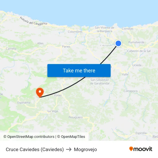 Cruce Caviedes (Caviedes) to Mogrovejo map