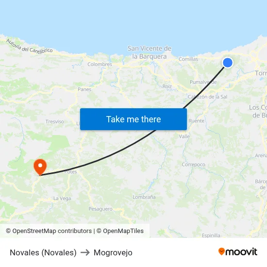 Novales (Novales) to Mogrovejo map