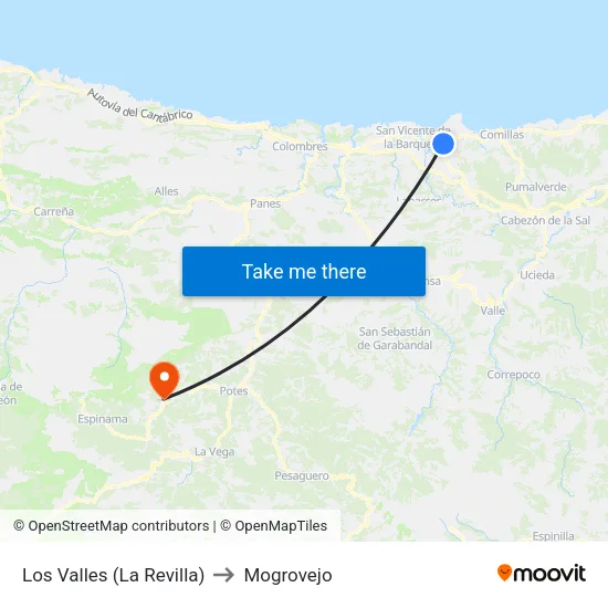 Los Valles (La Revilla) to Mogrovejo map