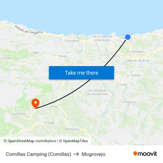 Comillas Camping (Comillas) to Mogrovejo map