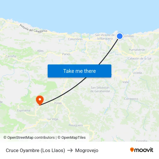 Cruce Oyambre (Los Llaos) to Mogrovejo map