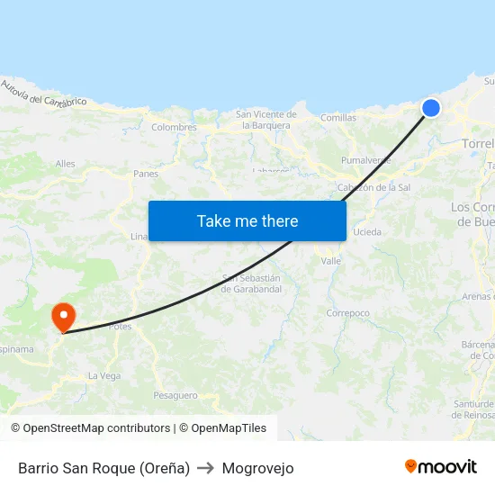 Barrio San Roque (Oreña) to Mogrovejo map