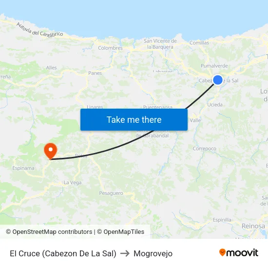 El Cruce (Cabezon De La Sal) to Mogrovejo map