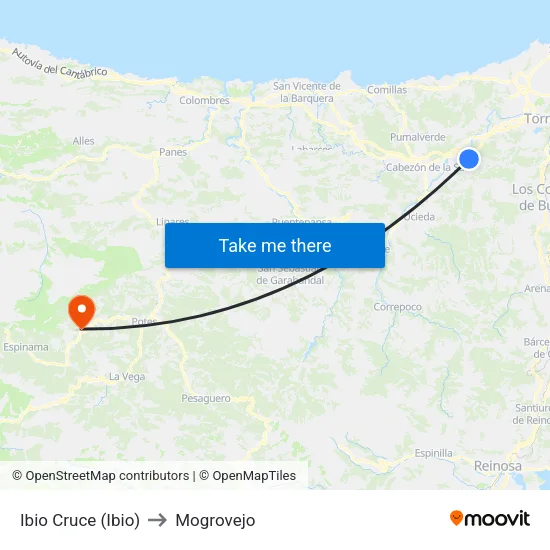 Ibio Cruce (Ibio) to Mogrovejo map