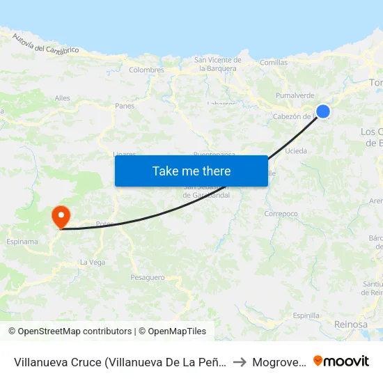 Villanueva Cruce (Villanueva De La Peña) to Mogrovejo map
