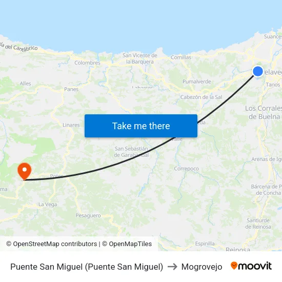 Puente San Miguel (Puente San Miguel) to Mogrovejo map