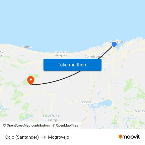 Cajo (Santander) to Mogrovejo map