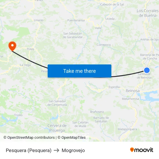 Pesquera (Pesquera) to Mogrovejo map