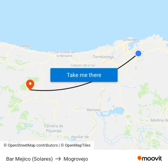 Bar Mejico (Solares) to Mogrovejo map