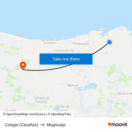 Colegio (Ceceñas) to Mogrovejo map