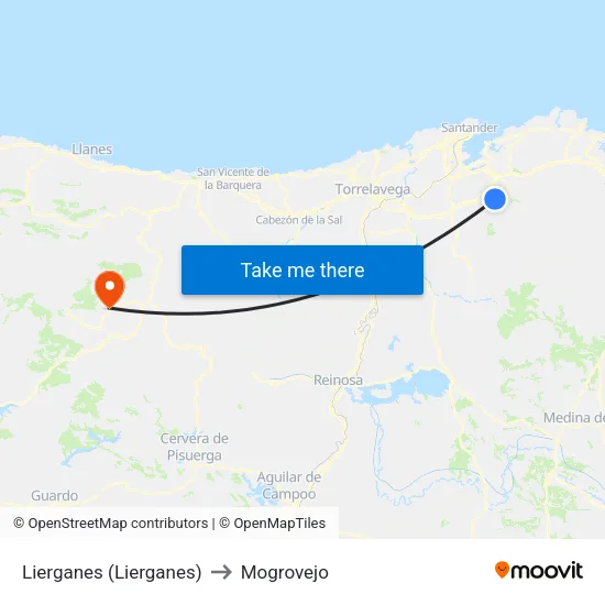 Lierganes (Lierganes) to Mogrovejo map