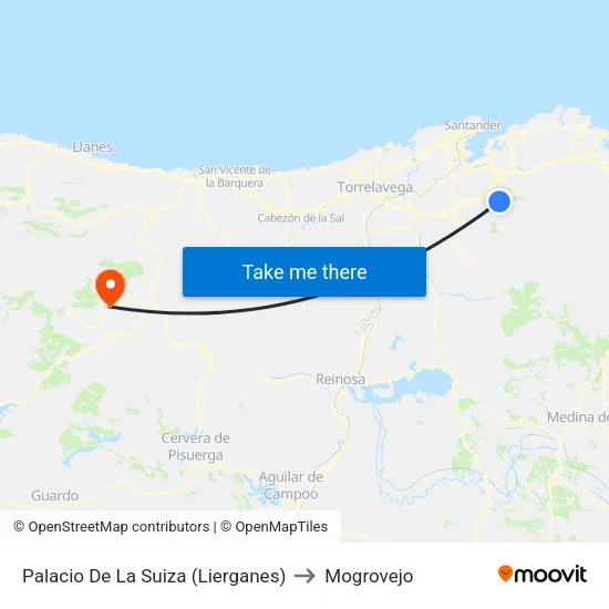 Palacio De La Suiza (Lierganes) to Mogrovejo map