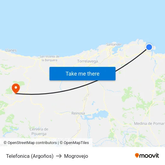 Telefonica (Argoños) to Mogrovejo map